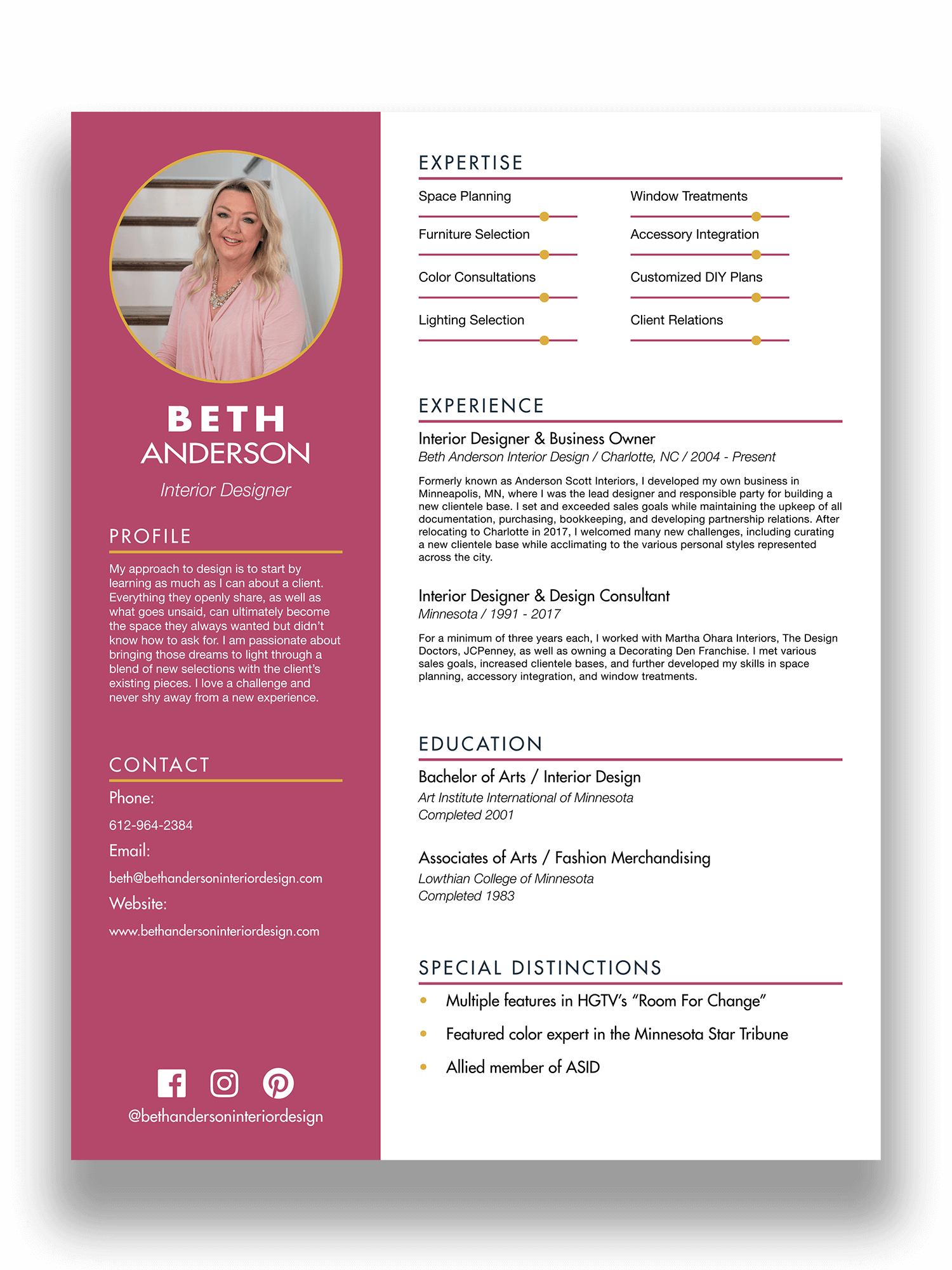 Beth Anderson resume design